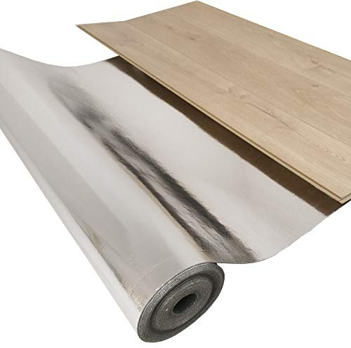 Akustik Trittschalldämmung für Fußbodenheizug uficell Silence Floor Akustik ALU - Parkettunterlage 3 mm Stark - Für Laminat und Parkett mit Alu-Dampfbremse | Wir machen Ihren Boden Leiser !! - Dichte: ca. 1000 kg/m³ - Hiermit wird Ihr Laminat bis zu 50 % leiser | Hervorragend bei Fußbodenheizung - Wärmedurchlasswiderstand Nur 0,038 m² K/W | Rollengröße: 5 m² (ALU, Stärke: 3 mm)
