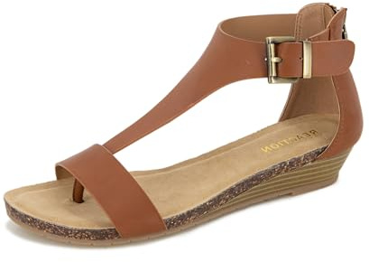 Kenneth Cole REACTION Women's Great Gal T-Strap Wedge Sandal, Toffee, 8 M US