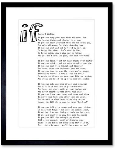 Quote Motivation Typography Rudyard Kipling If White Framed Art Print B12X13843