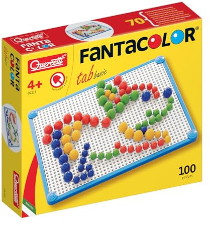 Quercetti Fantacolor Tab Basic 60 Clavijas de Colores, Juegos Educativos de Mosaicos Infantiles, Juguetes Niños 3 Años, Manualidades Niños, Juguetes Niños 4 Años, Juegos Montessori Made in Italy