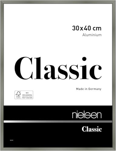 nielsen Bilderrahmen, 30 x 40 cm, Aluminium, Platin glanz, Fotorahmen zum Aufhängen im Hoch- & Querformat, Echtglas, Classic