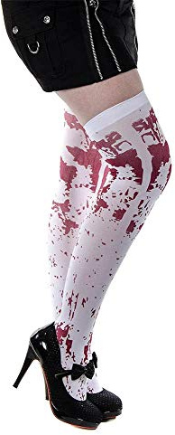 White Blood-Stained Stockings (1 Pair) - Eye-Catching Design, Perfect for Halloween, Cosplay, & Spooky Costume Parties Halloween