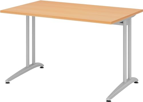 bümö Schreibtisch klein B-Serie 120x80 cm, Tischplatte aus Holz in Buche, Gestell aus Metall in Silber - PC Tisch, Kleiner Computertisch für's Büro, Office Bürotisch