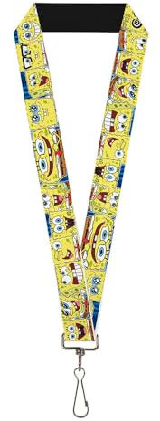 Nickelodeon Unisex-Erwachsene Buckle-down Lanyard Schwammkopf Schlüsselanhänger, Spongebob Expressions Stripe Blue, Default