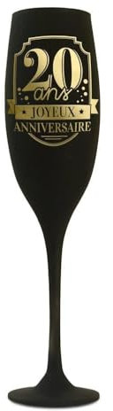 Flute Champagne Anniversaire 20 aine Noire effet Or
