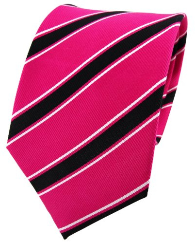 TigerTie Designer Seidenkrawatte in pink rosa knallpink schwarz weiß gestreift