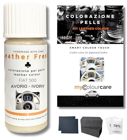 Colourcare24 Kit de retouche pour volant en cuir et similicuir usé, alternative idéale au couvre-volant, permet de rétablir la couleur d’origine de votre volant, application simple, beige/ivoire opaque satiné