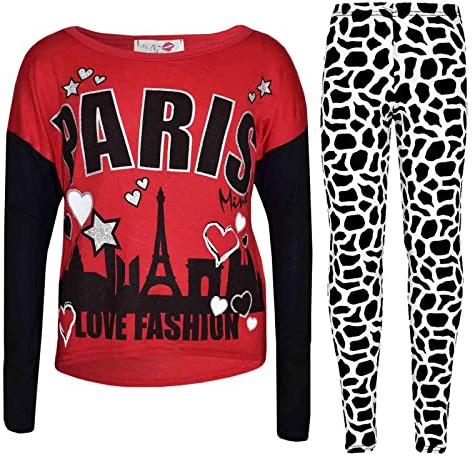A2Z 4 Kids Girls Paris Fashion Top Legging Set Shirt Tights - Paris Set Red 9-10.1