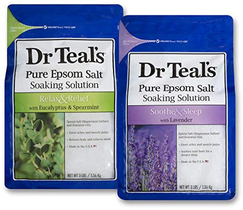Dr. Teal's Epsom Salt Soaking Solution Bundle - 1 Relax & Relief Eucalyptus Spearmint 3LBs And 1 Sooth & Sleep Lavender 3LBs