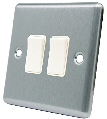 AET CSC2GSWIWH 10 A 2-Gang 2-Way Satin Finish Chrome Classical Double White Insert Plastic Rocker Light Switch