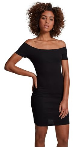 Urban Classics Ladies off Shoulder Rib Dress Donna Miniabito Nero XS 97% Cotone, 3% elasthane Regular