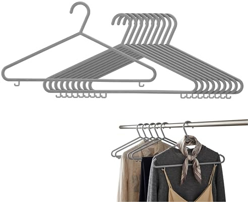 Premier Housewares Versatile Set Of 10 Grey Plastic Hangers | Sturdy Apparel Organiser | Durable Dress Holders | Practical Garment Hangers For Home Storage | Plastic Cloth Hangers