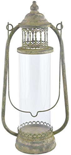 Esschert Design Aged Metal Grün Laterne L aus veraltetem Metall und Glas, 24,5 x 14,8 x 51,5 cm
