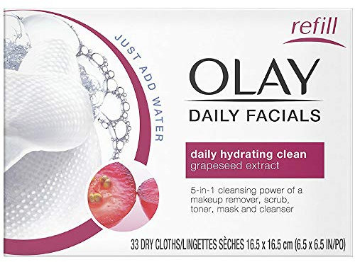 OLAY Daily Facial Hydrating Cleansing Cloths with Grapeseed Extract, Makeup Remover 33 ea (Pack of 2)