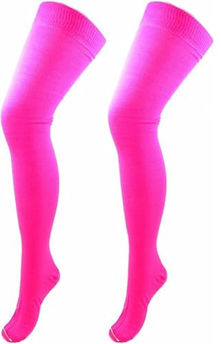 BB Accessories, calze da donna sopra il ginocchio, di cotone, a righe Plain Neon Pink Taglia unica