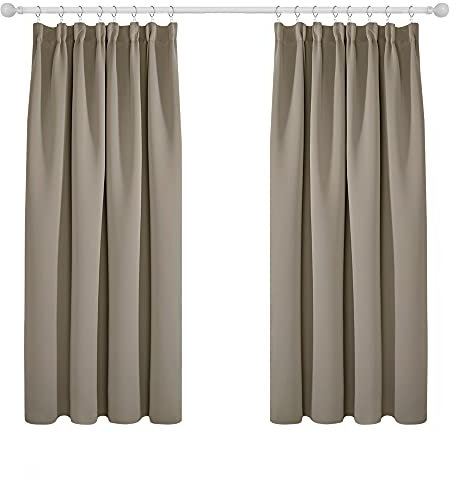 Deconovo Gardinen Blickdicht Kräuselband Vorhang Verdunkelung Thermo gegen Kälte Schlafzimmer, 138x117cm(HöhexBreite), Taupe, 2er Set