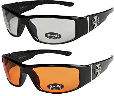 2er Pack Choppers 6608 X0 Sonnenbrillen Herren Damen Männer Frauen Brille - 1x Modell 14 (schwarz glänzend/annährend transparent) und 1x Modell 11 (schwarz glänzend/orange getönt) - Modell 14 + 11 -