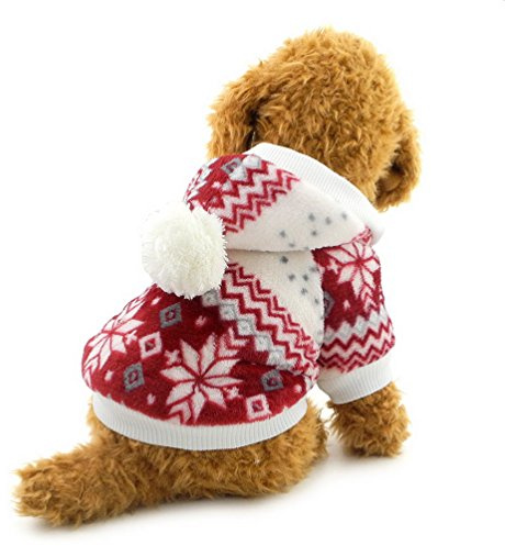 selmai Hundemantel/Hundejacke, Weihnachts-/Schneeflocken-Muster, mit Fleece gefüttert und mit Kapuze