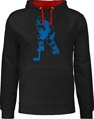 Pullover Herren Frauen Hoodie Kontrast zweifarbig - Eishockey - Eishockeyspieler blau - XS - Schwarz/Rot - Hockey Icehockey Geschenk eishockeyspiel Pulli Eishockey-Fanartikel Ice Hoody Spieler hudis