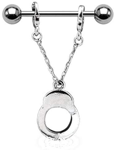 Paula & Fritz® Brustwarzen-Piercing Brustpiercing Frau Maenner Intimpiercing Mann Nippelpiercing Barbell Hängende Handschellen Edelstahl Chirurgenstahl 316L KSQ-603