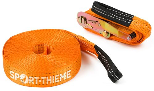 Sport-Thieme Slackline Set Classic | Komplett-Set mit Baumschonern u. Transportbeutel | 15 m Slackline, 5 cm Breite | Blau | Für Fitness, Balance, Training Indoor Outdoor