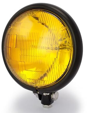 Alchemy Parts Custom Motorrad Scheinwerfer 14,6 cm mit gelber Glaslinse 12V 40W Kompatibel mit Harley Davidson Sportster inkl. Leuchtmittel