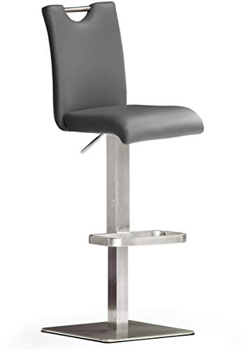 Robas Lund Barhocker Grau mit Lehne Barstuhl drehbar 180 Grad, Hocker höhenverstellbar, PU BAR.DO