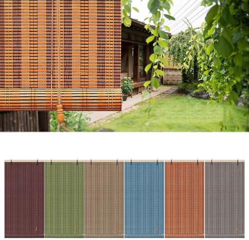 110 * 150cm 100 * 150cm 140 * 180cm Bambusvorhang Schatten, Bambus Roll-Up Fenster Rollo, wetterfeste Outdoor Vorhänge, Roll-Up Bambus Rollos Outdoor(Wood,W1.3xH1.8m)