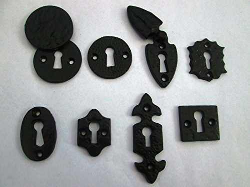 IRONMONGERY WORLD®Black Antique CAST Iron Keyhole Key Hole Plate Covers Door Lock ESCUTCHEONS (1.Round Covered)