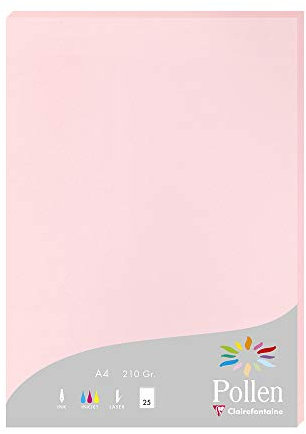 Clairefontaine 24281C - Étui de 25 Feuilles - Format A4 (21x29,7cm) - 210g/m² - Coloris Rose - Papier d'Invitation Evènements et Correspondance - Gamme Pollen - Papier Premium Lisse
