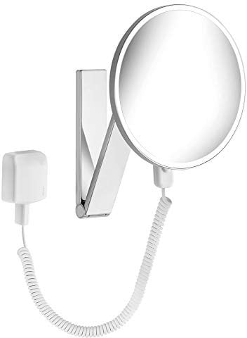 Keuco Wand-Kosmetikspiegel mit Schwenkarm, LED-Beleuchtung, 5-facher Vergrößerung, Stecker-Transformator, 20x20cm, rund, Chrom, iLook_Move