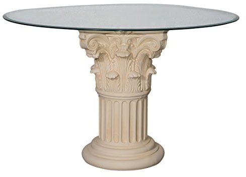 Antikes Wohndesign Runder Glas Esstisch Küchentisch Säulentisch weiß-matt Höhe: 78cm