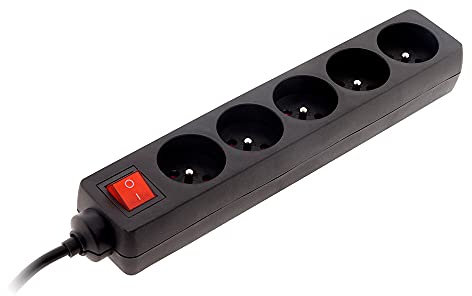 Zenitech - Bloc 5 Prises 16A 2P+T avec Interrupteur - Multiprise Compacte pour Appareils Électriques et Luminaires - Sécurité Enfant - Câble HO5VV-F 3G1mm² - Noir - 1m