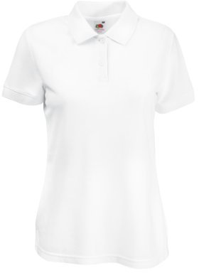 FRUIT OF THE LOOM LADY FIT PIQUE POLO SHIRT - (S-XXL) 9 COLOURS (EXTRA SMALL - 30 - SIZE 8, WHITE)