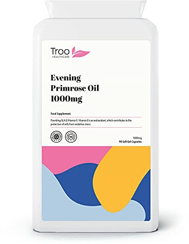 Troo Health Care Troo Vegan Evening Primrose Oil Capsules 1000mg | 90 Softgels in Convenient Daily Omega Supplement-Provides GLA &Vitamin E-Cold Pressed-Made in United Kingdom to GMP Standards