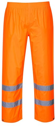 Portwest H441 Hi-Vis Waterproof Rain Trousers Elasticated Waist Orange | Orange, 2X Large, Waterproof, UPF 40+, Reflective, Elasticated Waist, Adjustable Hem, High Visibility, Lightweight