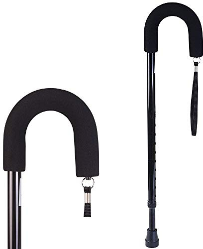 DMI Deluxe Adjustable Cane with Comfort Grip Handle and Strap, Black