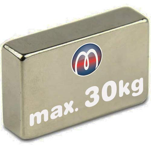 Quadermagnet/Magnetquader 40 x 30 x 10 mm Neodym N42, Nickel - 30 kg - starker Powermagnet/Supermagnet für Kühlschrank, Magnet Glasboards, Magnettafel, Pinnwand, Whiteboard
