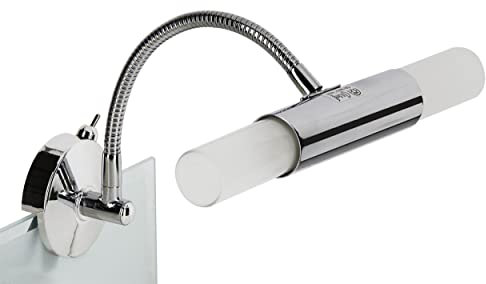 Trango 2162-028B Modern 2-flammig LED Spiegelleuchte *FLEXI* Spiegel Clip-Leuchte mit schwenkbar Flexarm in Chrom inkl. 2x G9 LED Leuchtmittel - 2x satiniertes Glas & ON/OFF Schalter – Spiegellampe