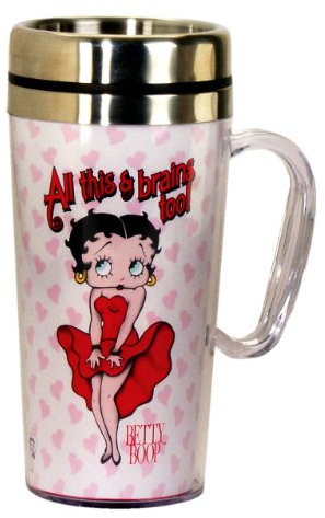 Spoontiques - Insulated Travel Mug - Betty Boop Brains Coffee Cup - Coffee Lovers Gift - Funny Coffee Mug - 15 oz - White