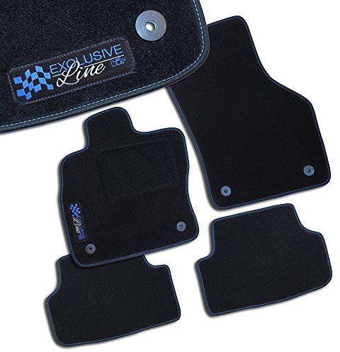 Bär-AfC Auto Fußmatten Exclusive Line passend für Mazda 3 BK 2003-2009, Autoteppiche Velours Schwarz, Bandeinfassung Schwarz, Stick Logo Blau, Set 4-teilig, MA01912