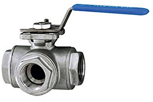 RIEGLER 103472-1082 D-ES 3-Wege-Kugelhahn, T-Bohrung, Edelstahl 1.4408, G 3/4, DN 20, 1Stk