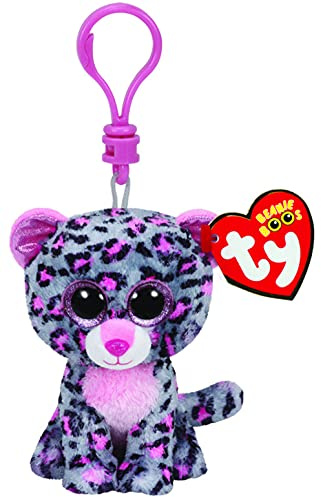 Ty 36616 - Tasha Clip Leopard mit Glitzeraugen Beanie Boo's, 8.5 cm, pink/grau