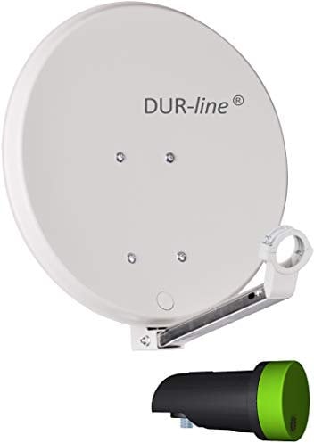 DUR-line DSA 40cm Hellgrau + Single LNB - 1 Teilnehmer Set, Hochleistungs Hart-Aluminium Spiegel - [Sat-Antenne, Satellitenschüssel, Camping, Balkon, Mini, Boot]