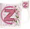 LETTER Z GIFT MUG, monogram initial Z mug, Alphabet Letter Z Mug, Birthday or celebration gift for people who's name begins with Z. Pink flower design mug,