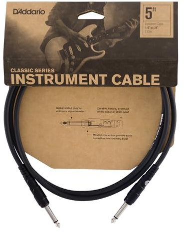 D'Addario Cable de guitarra - Cable para Instrumentos de la serie Classic -1/4 Pulg Macho a 1/4 Pulg Macho - 1.524 Metros - Extremo Recto - 1-Paquete