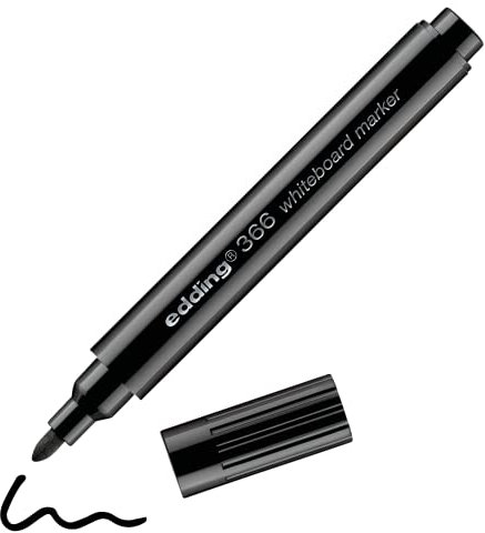 edding 366 whiteboard marker - schwarz - 1 schlanker Whiteboard-Stift - Rundfeder 1 mm - trocken abwischbar - für Whiteboards, Glas-, Magnet- und Memotafeln