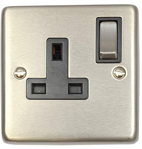 G&H CSS309 Standard Plate Brushed Steel 1 Gang Single 13A Switched Plug Socket