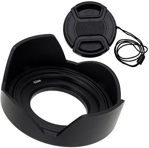 Fotodiox Lens Hood Kit for Sony E PZ 16-50mm F3.5-5.6 OSS E-mount Power Zoom Lens with Tulip Flower Lens Hood with Inner Pinch Lens Lens Cap for Sony A5000, A5100, A6000, NEX-5T, NEX-6 Camera Kit Lenses-Black