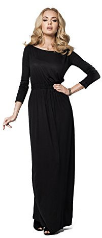 FUTURO FASHION Elegant Empire Maxi Dress Full Length Boat Neck Long Sleeve Cocktail Style Open Neckline Size 8-18 UK FM08 Black